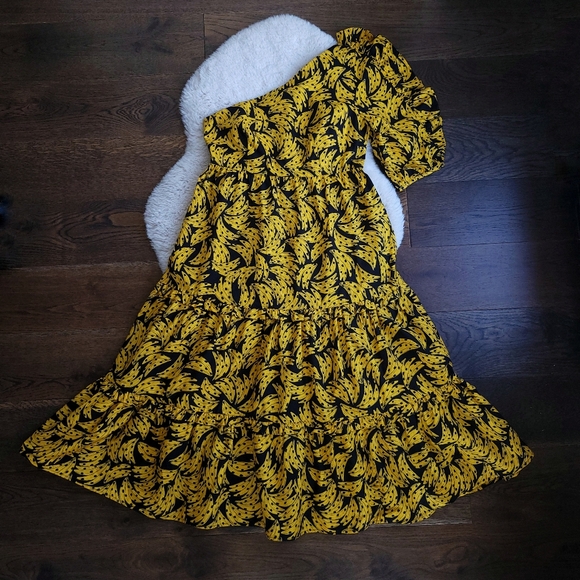 Farm Rio x Anthropologie Banana One-Shoulder Ruffle Tiered Midi Dress - Picture 2 of 11